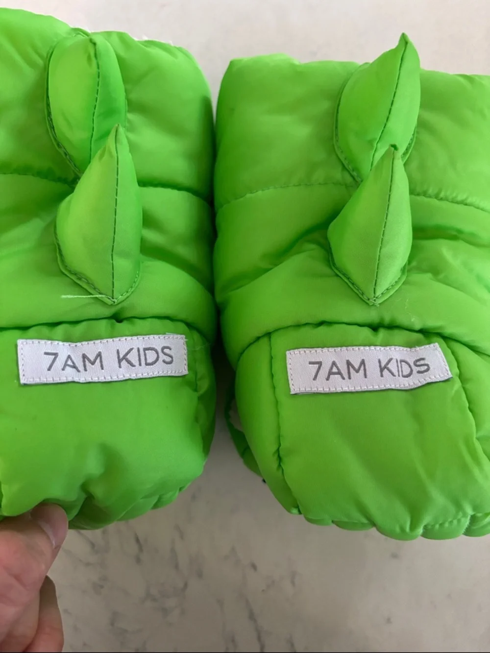 Bright Green Puffer Mittens for Kids Scooter handle bars